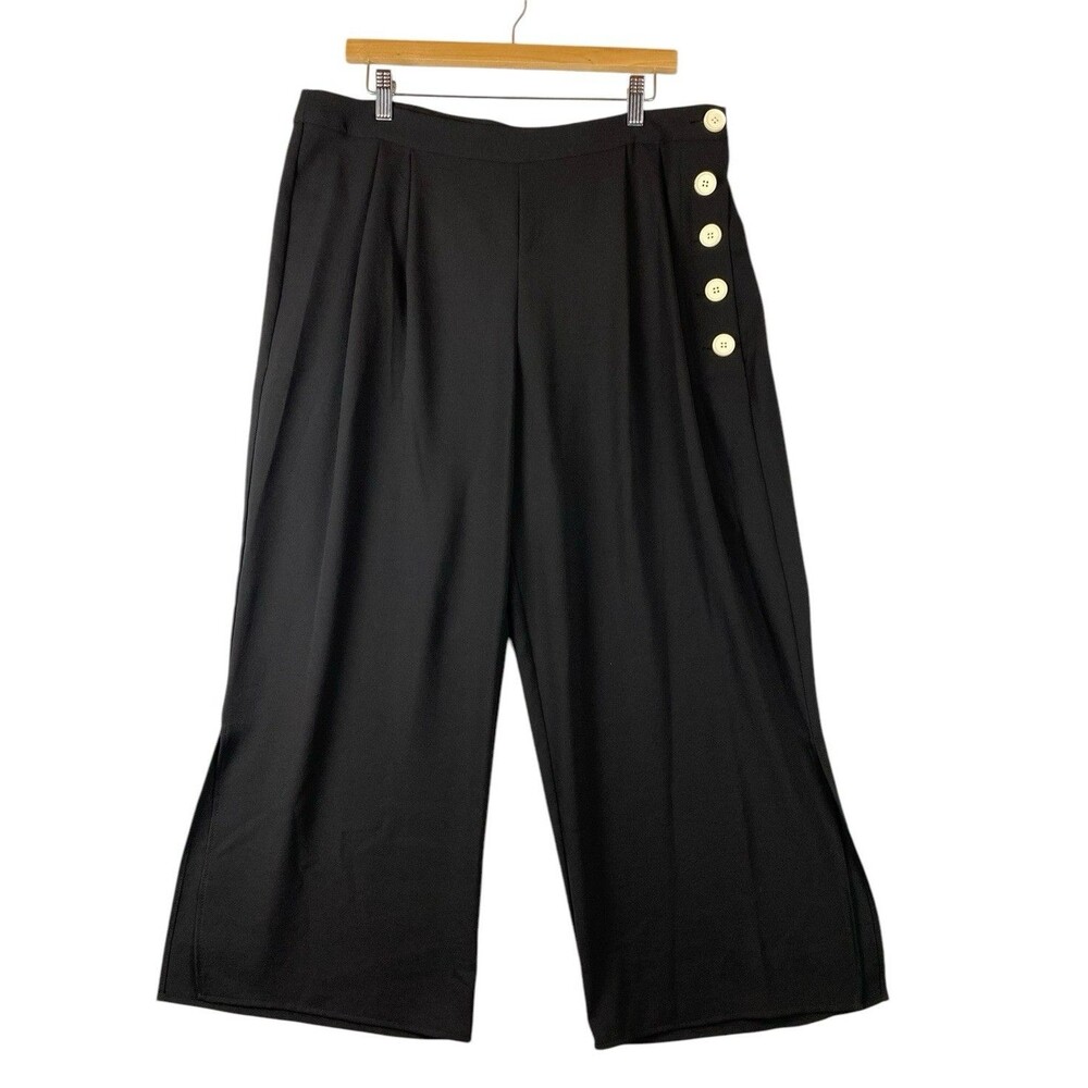 Vince Camuto Womens 14 Black Wide Leg Trousers Dress Pants Cropped Button Career